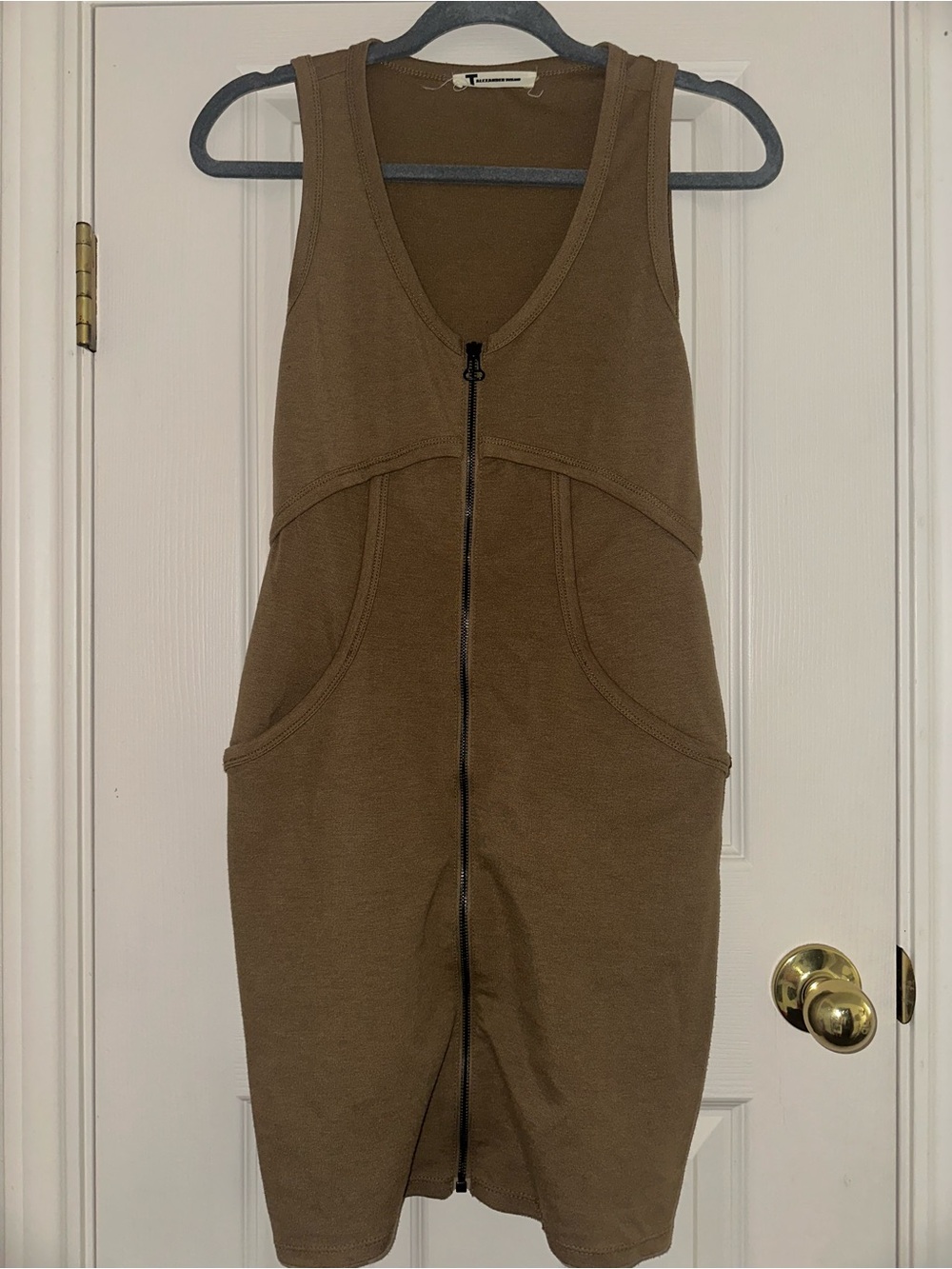 Alexander Wang Army Green Midi Zip Front Dress